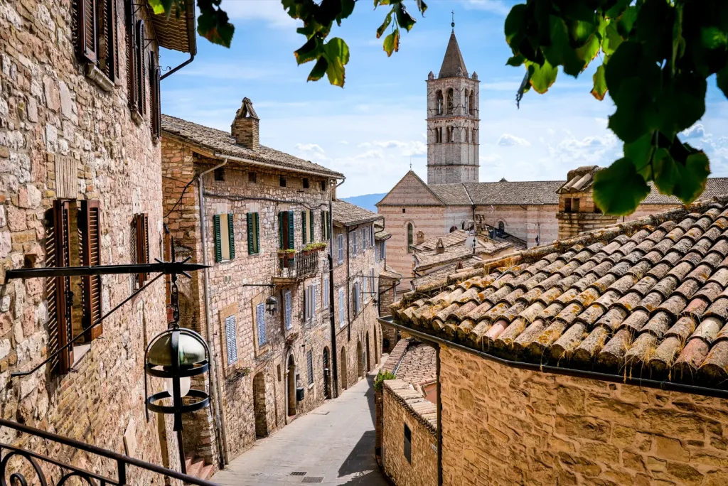 Veduta illustrativa della città di Assisi, Umbria, Italia