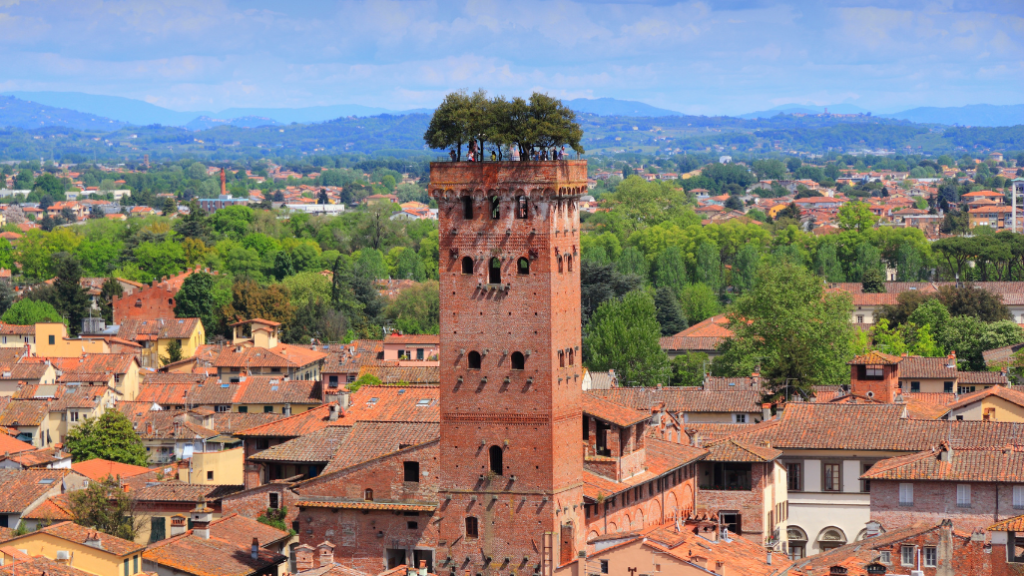 Lucca, Italia, Torre - Struttura costruita, Vista a volo d'uccello, Toscana 